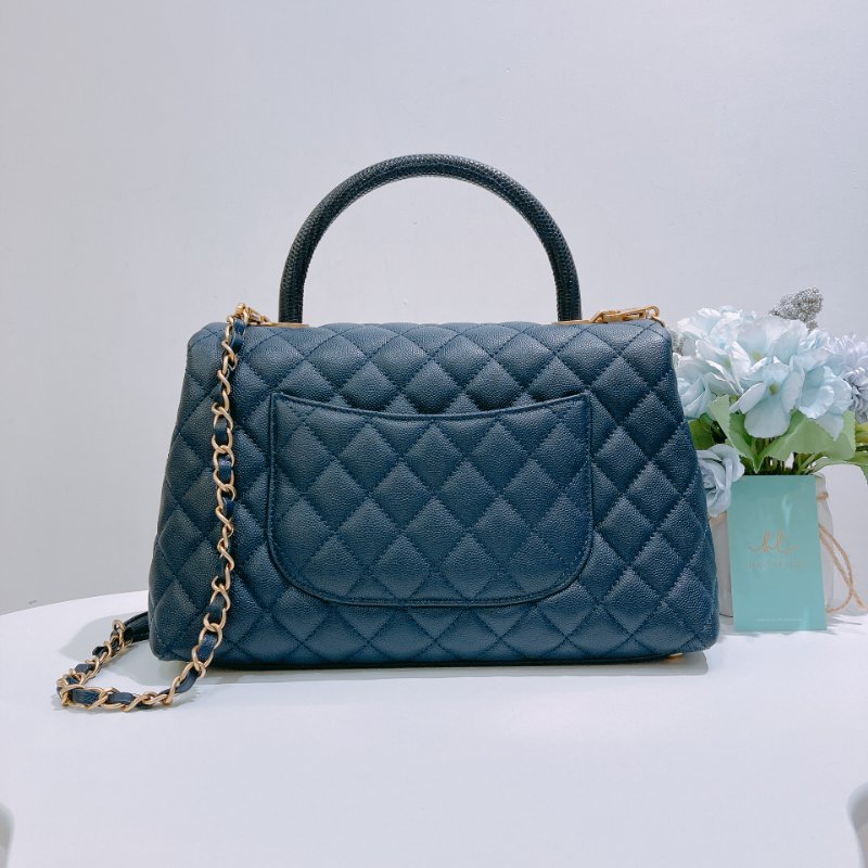 TW4857 Chanel 香奈兒 中號 手拎單肩包 深藍色 Medium Coco Handle Bag Caviar And Lizard Larther Navy-1