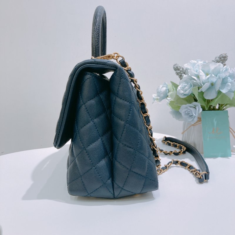 TW4857 Chanel 香奈兒 中號 手拎單肩包 深藍色 Medium Coco Handle Bag Caviar And Lizard Larther Navy-3