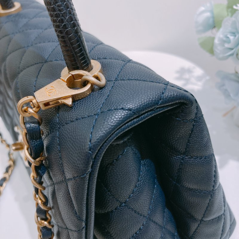 TW4857 Chanel 香奈兒 中號 手拎單肩包 深藍色 Medium Coco Handle Bag Caviar And Lizard Larther Navy-10