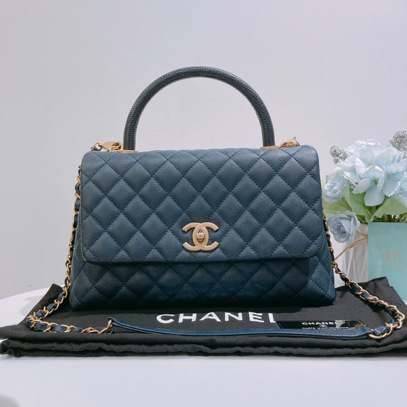 TW4857 Chanel 香奈兒 中號 手拎單肩包 深藍色 Medium Coco Handle Bag Caviar And Lizard Larther Navy-19