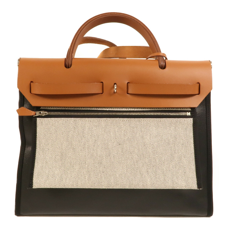 HERMES 塗層帆布Herbag PM手挽肩背兩用袋Black-1