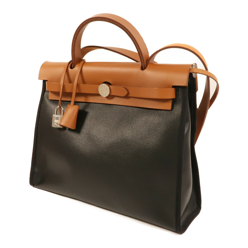 HERMES 塗層帆布Herbag PM手挽肩背兩用袋Black-2
