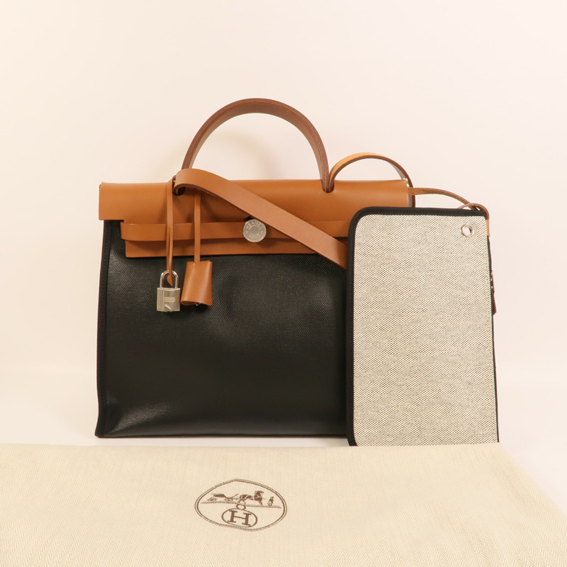 HERMES 塗層帆布Herbag PM手挽肩背兩用袋Black-11