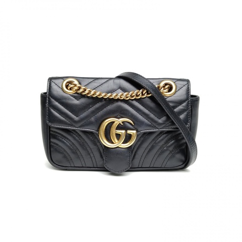 GUCCI GGMarmont肩背包Mini黑色牛皮金扣