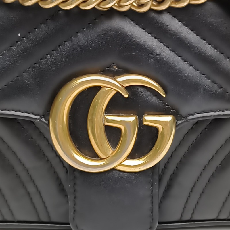 GUCCI GGMarmont肩背包Mini黑色牛皮金扣-4