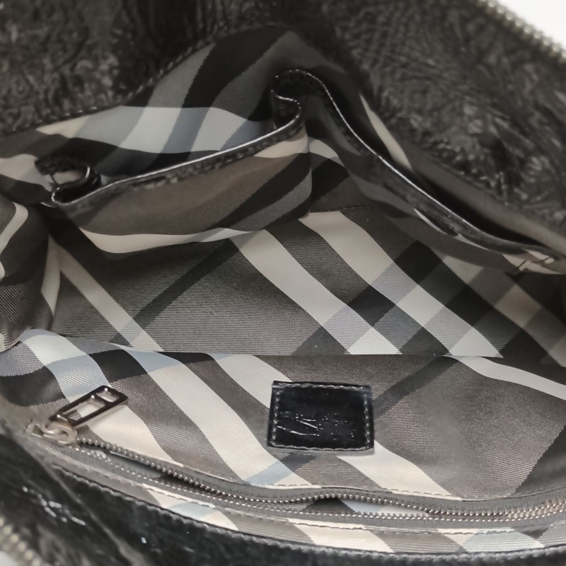 Burberry 黑色油蠟皮手提包-5