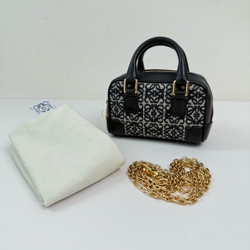 99新🆕羅意威/LOEWE Amazona 藍色帆布老花絎縫斜挎包手提包 金扣 💛正品-1