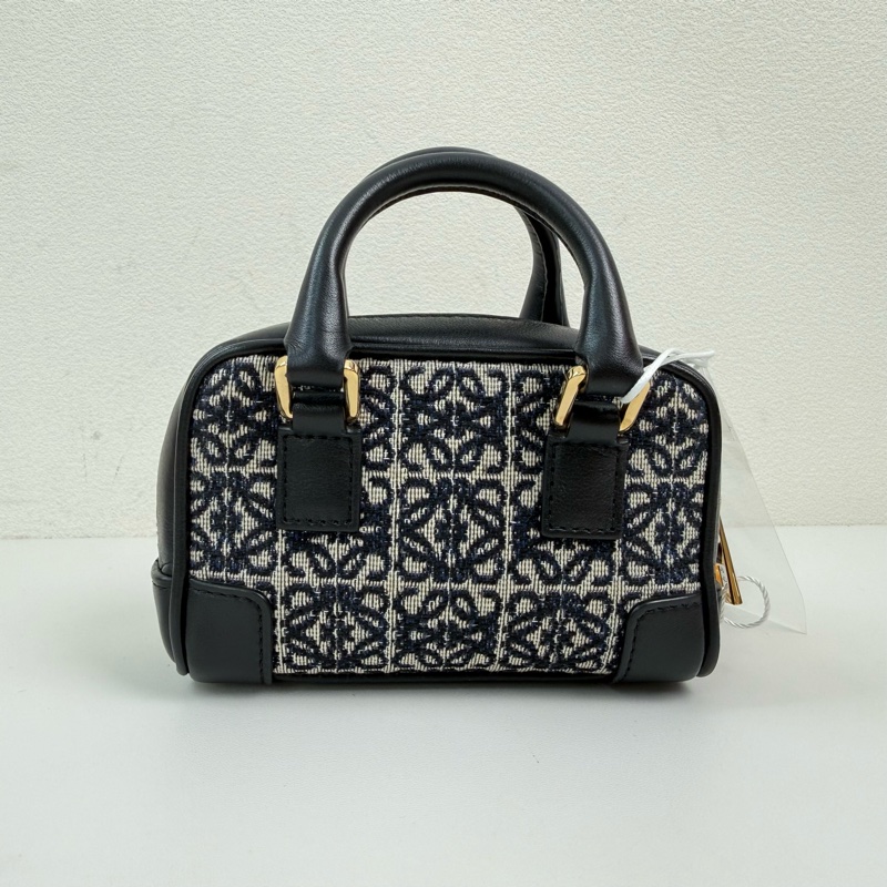 99新🆕羅意威/LOEWE Amazona 藍色帆布老花絎縫斜挎包手提包 金扣 💛正品-4