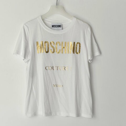 ::Moschino:: Gold Logo Print T-Shirt Couture 金字Logo 短袖T恤 白色