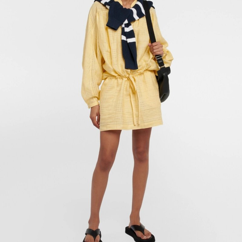 M號 ::Loro Piana:: Cotton minidress 鵝黃色純棉長袖短洋裝 休閒度假洋裝-0