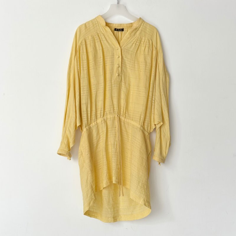 M號 ::Loro Piana:: Cotton minidress 鵝黃色純棉長袖短洋裝 休閒度假洋裝-1