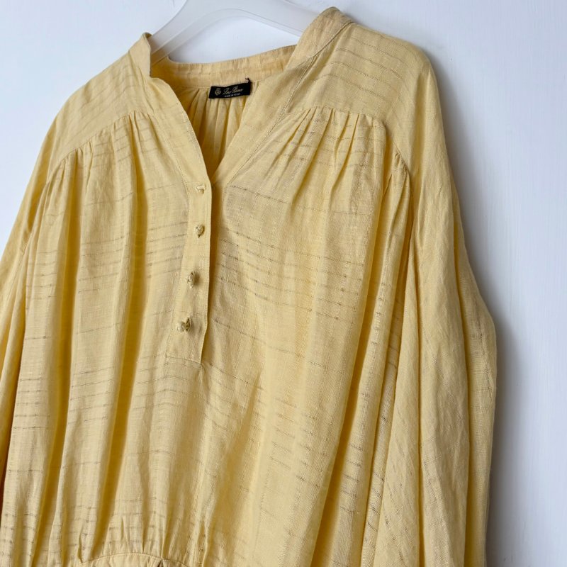 M號 ::Loro Piana:: Cotton minidress 鵝黃色純棉長袖短洋裝 休閒度假洋裝-5