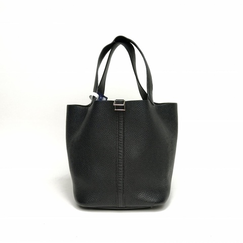HERMES Picotin22菜籃子黑色TC皮C刻銀扣