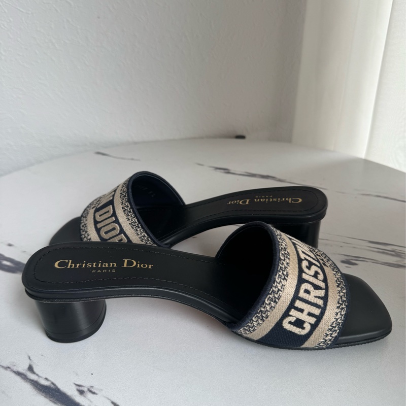 Dior緹花白字母低跟拖鞋37號-7