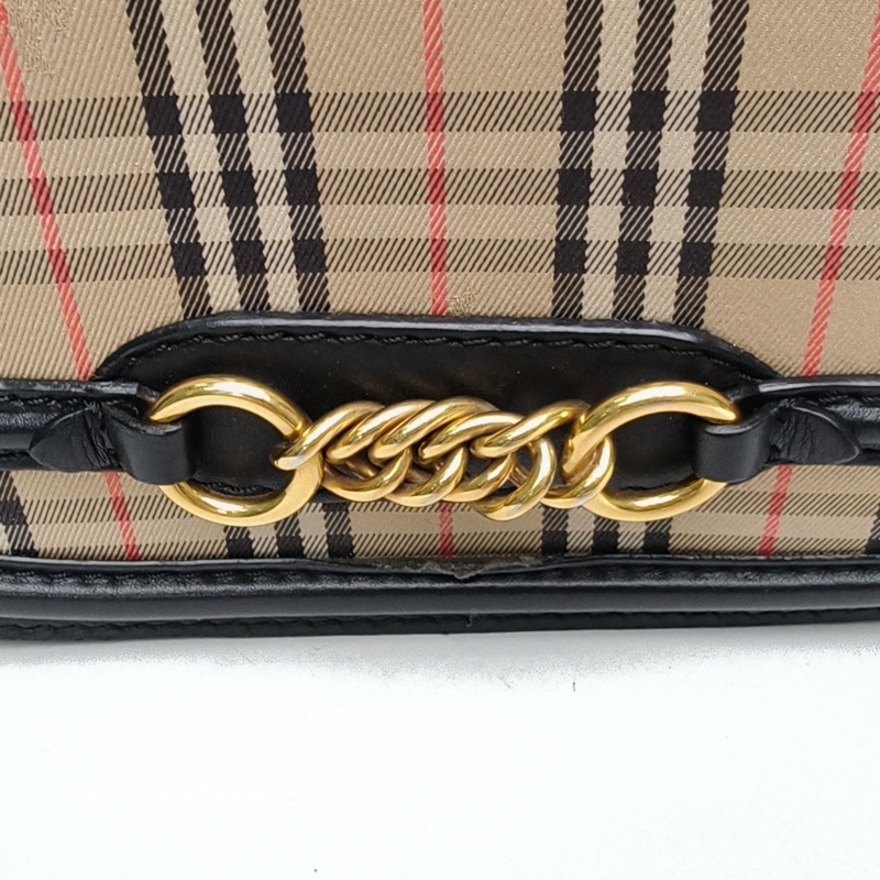 Burberry 巴寶莉格子帆布金扣經典格紋郵差包-4