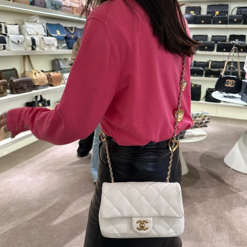 CHANEL 白金愛心鏈條大mini肩背斜背包 20*13*5.5 98新配件塵袋-0