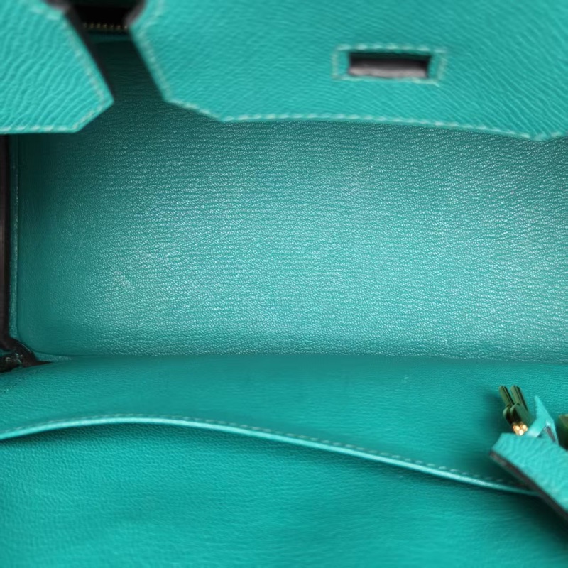 HERMES Birkin30維羅納綠Epsom皮D刻金扣手提包-5
