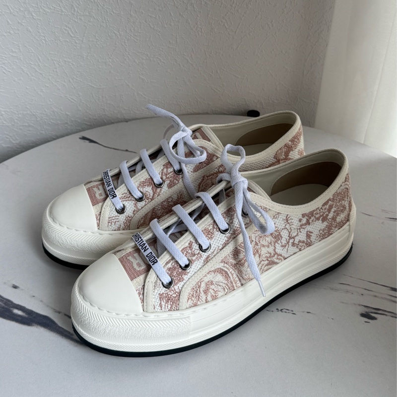 Dior白/粉刺繡厚底休閒鞋37.5號-1