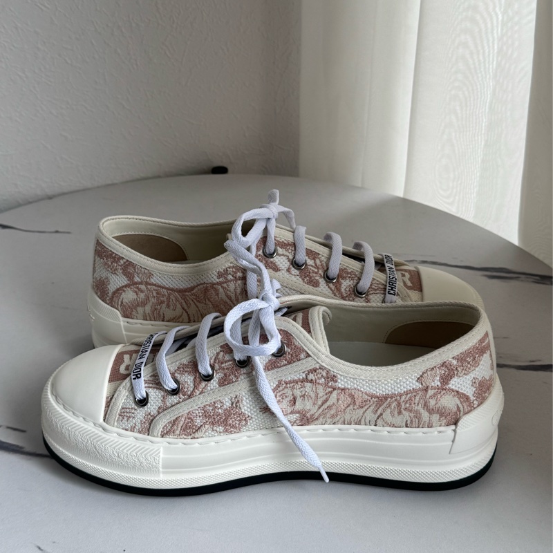 Dior白/粉刺繡厚底休閒鞋37.5號-5