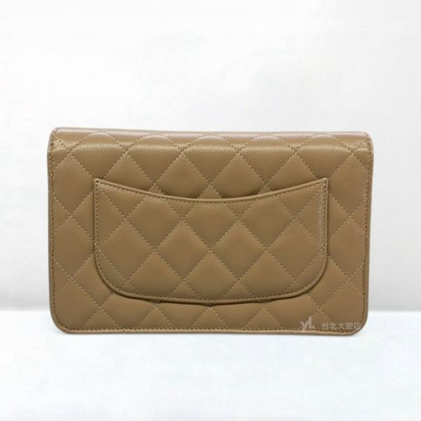 A13153-Chanel 奶茶色荔枝菱格牛皮淡金釦WOC/AP0250-3