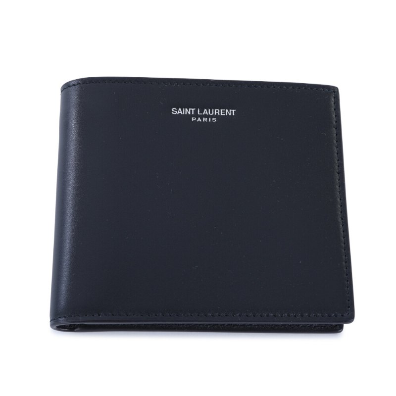 【YSL】SAINT LAURENT Paris East West Bifold 滑面皮革 卡夾 皮夾 短夾 深藍色 396307-0