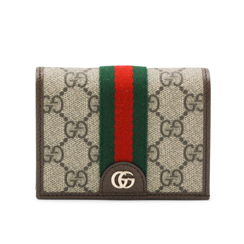【GUCCI 古馳】Ophidia Small 小款 GG 老花標誌 帆布 牛皮 卡夾 皮夾 零錢包 短夾 米色 深棕色 838487-0