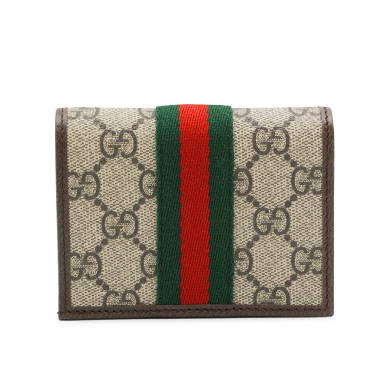 【GUCCI 古馳】Ophidia Small 小款 GG 老花標誌 帆布 牛皮 卡夾 皮夾 零錢包 短夾 米色 深棕色 838487-2