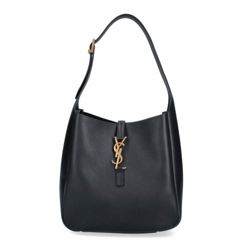 【YSL】SAINT LAUENT LE 5 A 7 Hobo Small 小款 牛皮 可拆內袋 肩背包 黑色 金扣 850533