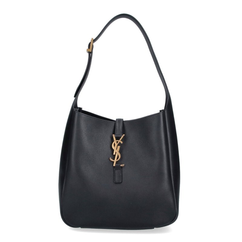 【YSL】SAINT LAUENT LE 5 A 7 Hobo Small 小款 牛皮 可拆內袋 肩背包 黑色 金扣 850533-0