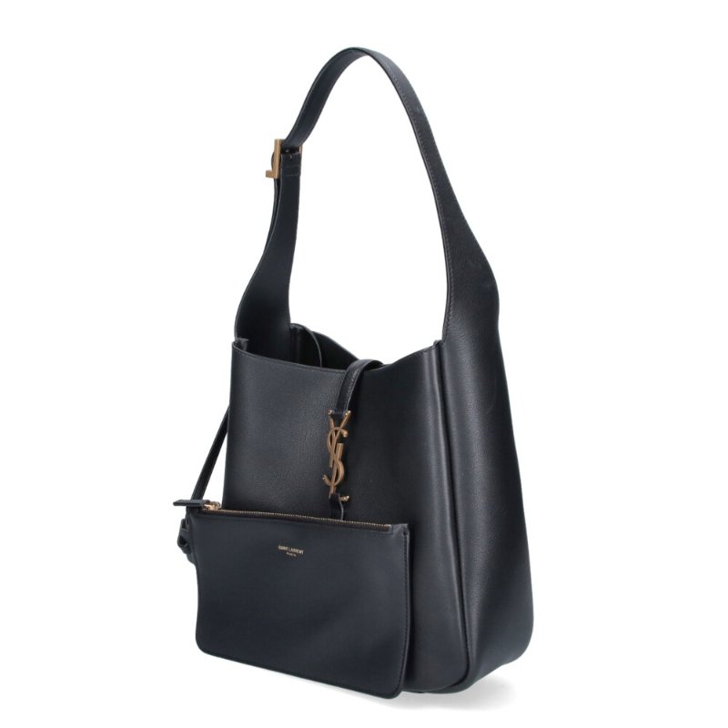 【YSL】SAINT LAUENT LE 5 A 7 Hobo Small 小款 牛皮 可拆內袋 肩背包 黑色 金扣 850533-1