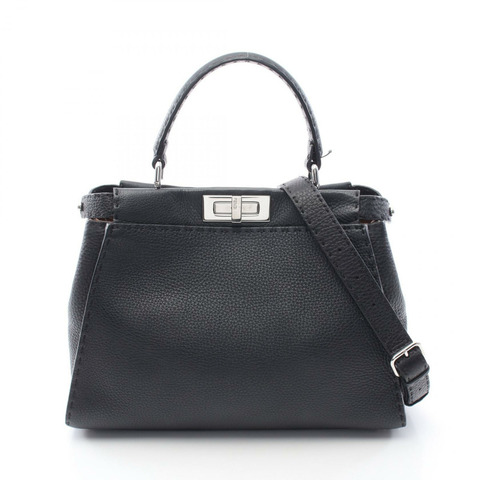 FENDI Peekaboo 常規款單肩斜背包 8BN290 黑色皮革 二手