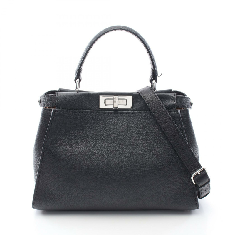 FENDI Peekaboo 常規款單肩斜背包 8BN290 黑色皮革 二手-0