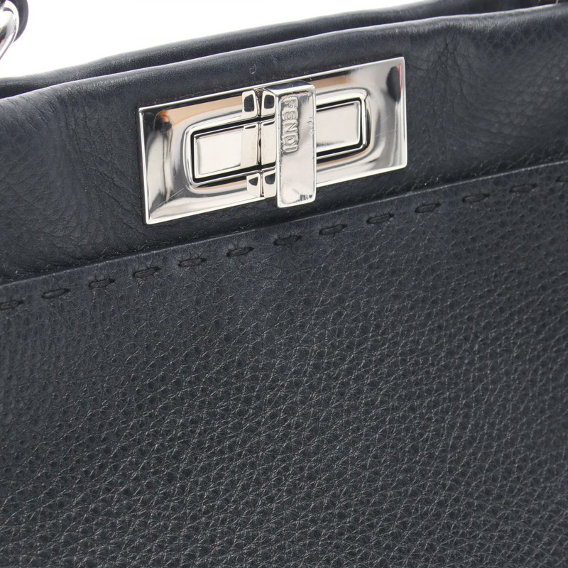 FENDI Peekaboo 常規款單肩斜背包 8BN290 黑色皮革 二手-7