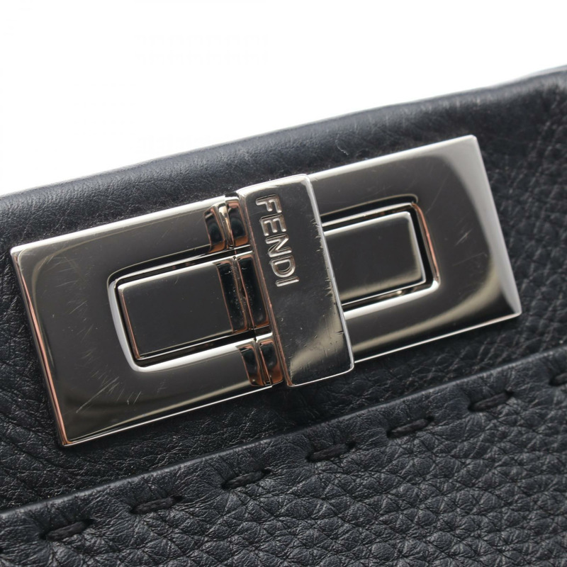 FENDI Peekaboo 常規款單肩斜背包 8BN290 黑色皮革 二手-10