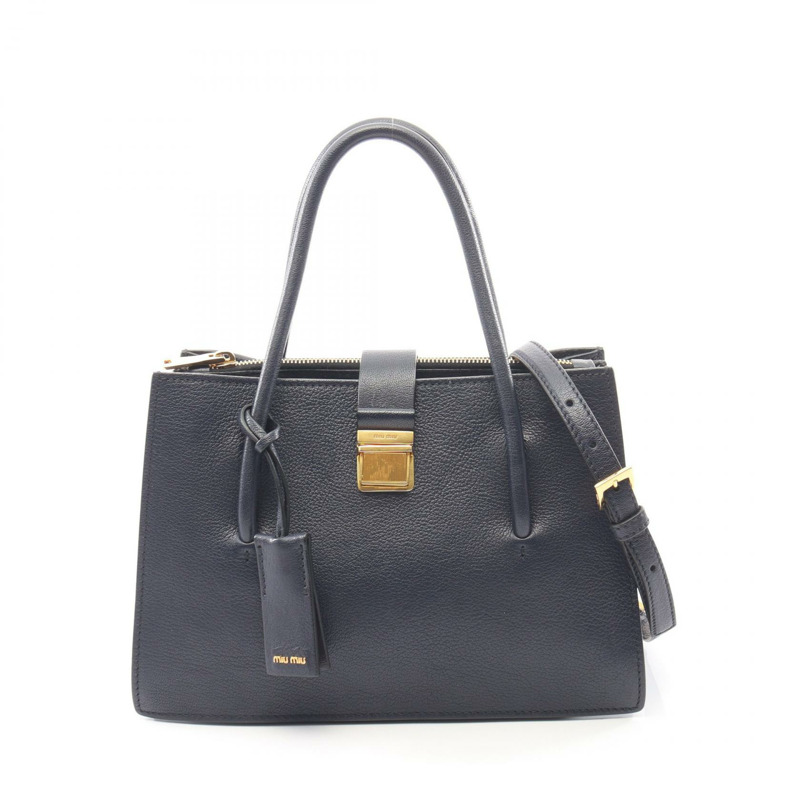 Miu Miu MADRAS 2WAY 單肩斜背包 5BA104 皮革 海軍藍 二手 女士-0