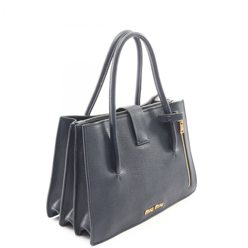 Miu Miu MADRAS 2WAY 單肩斜背包 5BA104 皮革 海軍藍 二手 女士-1