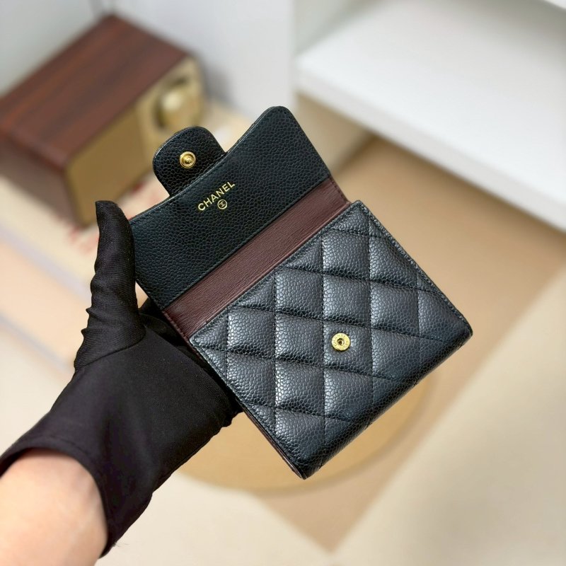 🏷Chanel 香奈兒．Coco 經典三折短夾 荔枝牛黑金-15