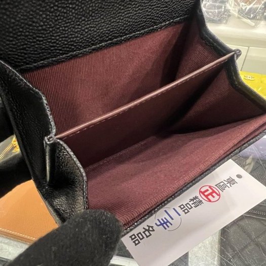 東區正精品㊣CHANEL AP0220 近全新香奈兒黑色荔枝牛皮金釦釦子雙層卡片夾零錢包 RZ6428-11
