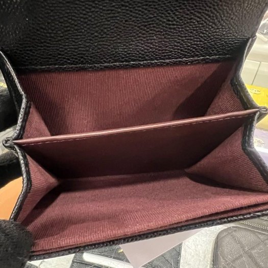 東區正精品㊣CHANEL AP0220 近全新香奈兒黑色荔枝牛皮金釦釦子雙層卡片夾零錢包 RZ6428-12
