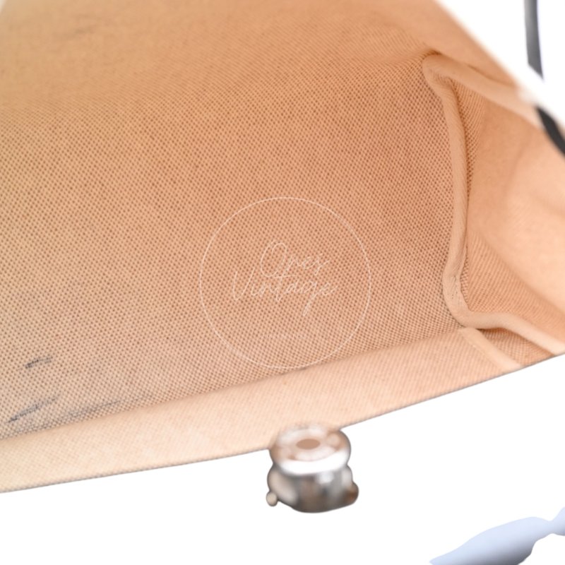 中古 愛馬仕 Hermès Herbag 31 黑色 Swift 皮革 米色 Toile H 銀色五金 印記 Square G 手袋-15