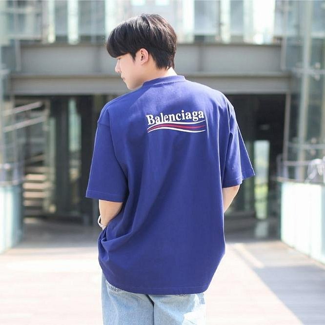 💎Han's house精品服飾💎 Balenciaga 巴黎世家 可樂 刺繡 短 T 寬版 寶藍 男女共穿 現貨 S原價22200-3