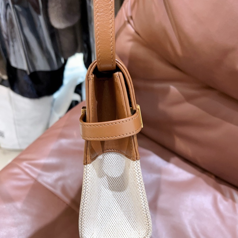 YSL聖羅蘭曼哈頓拼色包  焦糖牛皮+米白帆布 金色五金 24x17.5x6cm 單肩斜挎-2