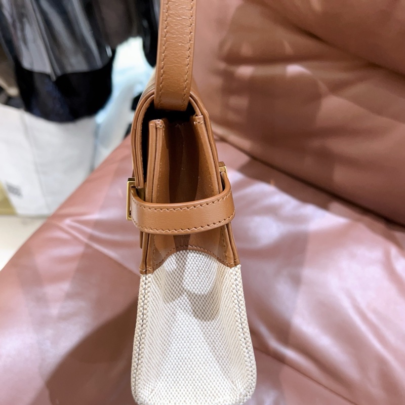 YSL聖羅蘭曼哈頓拼色包  焦糖牛皮+米白帆布 金色五金 24x17.5x6cm 單肩斜挎-5