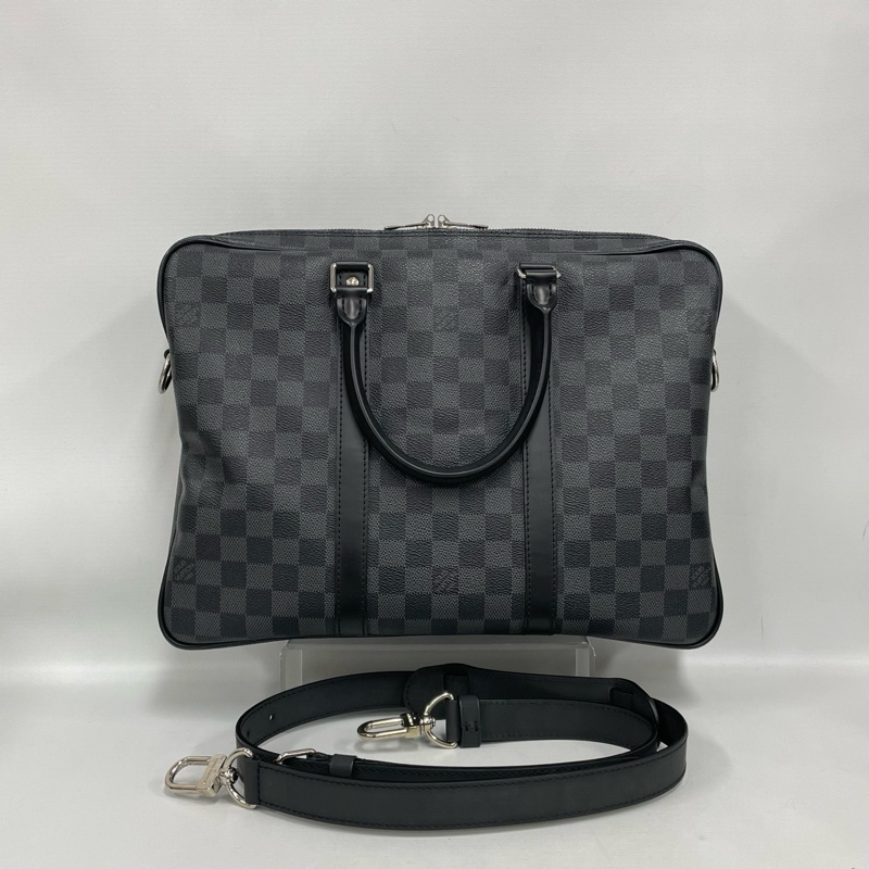 Louis Vuitton 路易威登黑棋盤格男士公文手提包 有肩帶-0