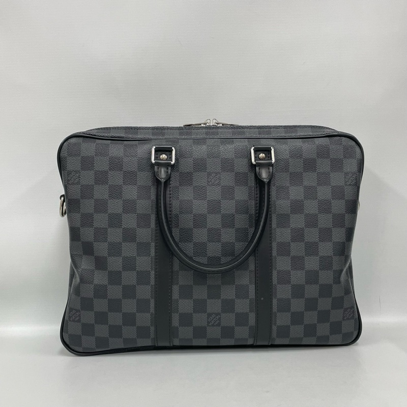 Louis Vuitton 路易威登黑棋盤格男士公文手提包 有肩帶-1
