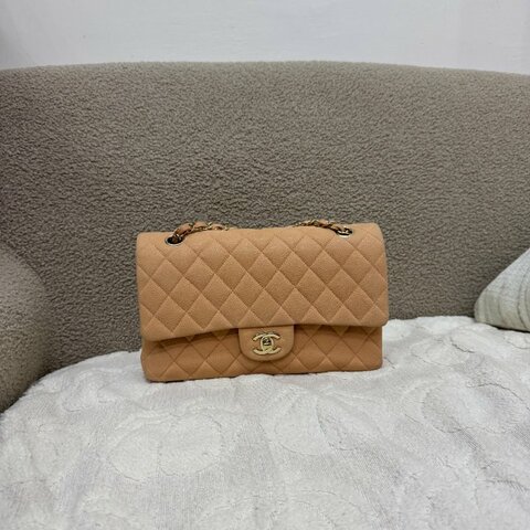 中古 香奈兒 Chanel CF25 中號Medium 經典Classic Flap Bag 翻蓋包 米色荔枝皮 Beige Caviar