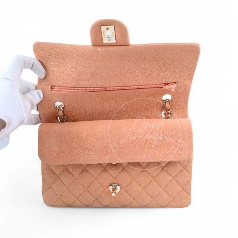 中古 香奈兒 Chanel CF25 中號Medium 經典Classic Flap Bag 翻蓋包 米色荔枝皮 Beige Caviar-26