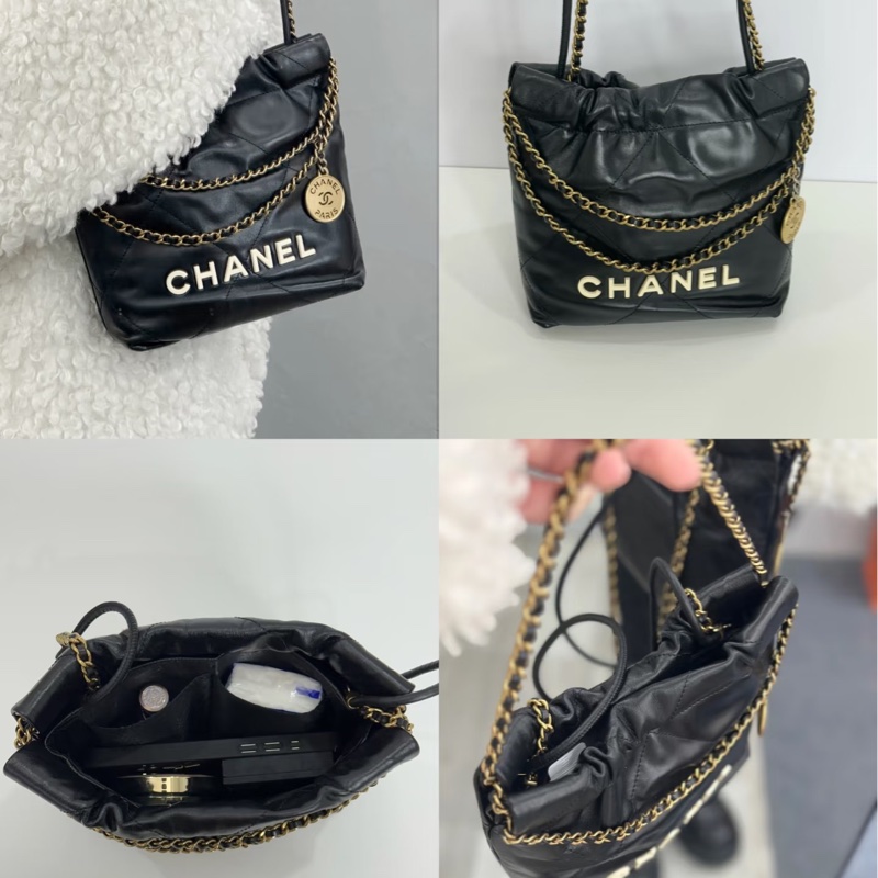 CHANEL香奈兒黑金白字母22bag mini熊貓配色芯片款-6