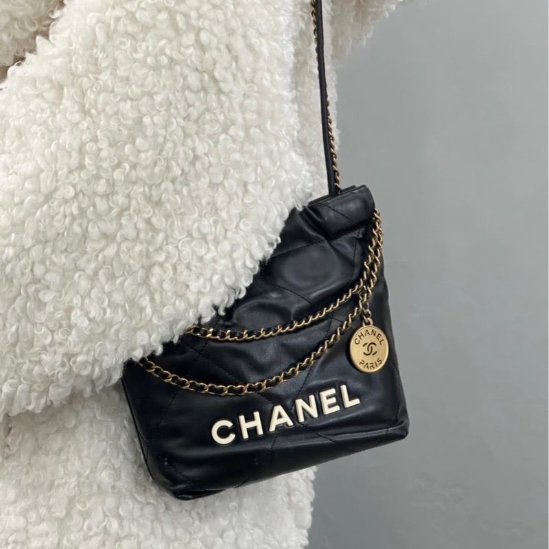 CHANEL香奈兒黑金白字母22bag mini熊貓配色芯片款-20