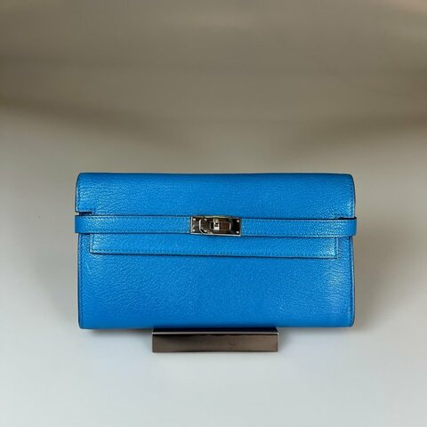HERMES A刻 藍山羊皮kelly長夾